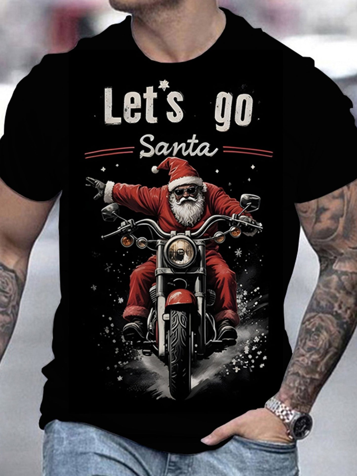 Camiseta de Hombre "Let's Go Santa" con Estampado de Motocicleta - Ssportiva